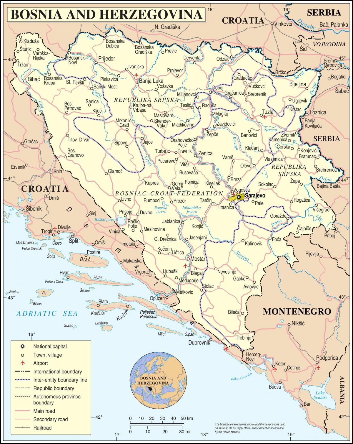 Karte von Bosnien tourist