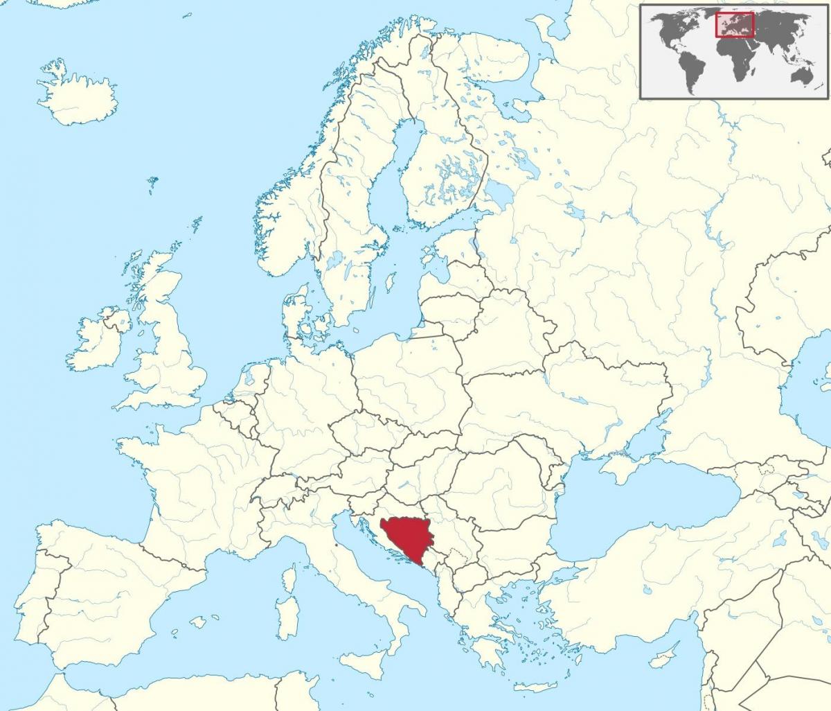 Bosnien auf einer Karte von Europa