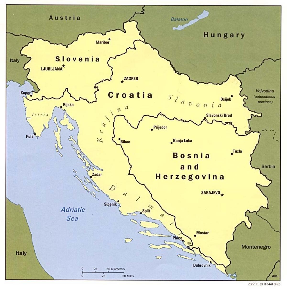 Karte von Bosnien und Herzegowina und den umliegenden Ländern